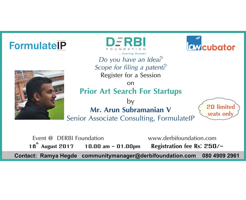 Prior Art Search For Startups session by Mr. Arun Subramanian V-Aug 18,Friday-10am to 1pm
