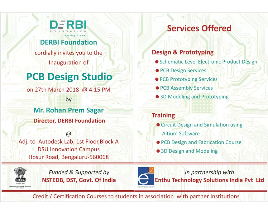 PCB Design Studio Inauguration Invitation at DERBI Foundation